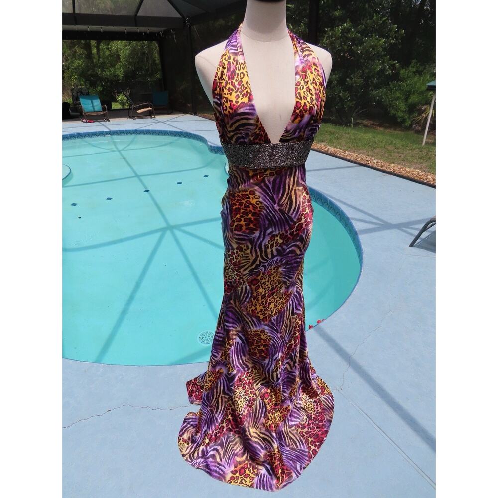 Vintage Inspired Colorful Cheetah print Formal Gown Dress
